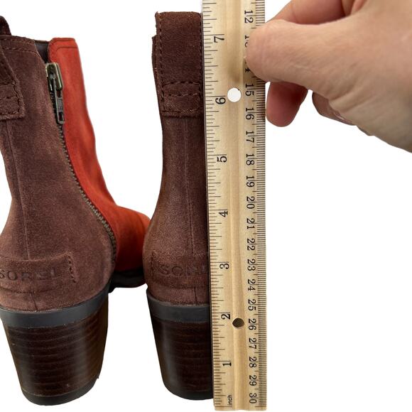Sorel Cate Booties Suede Leather Carnelian Red Size 6 Waterproof Two-Tone Casual - Picture 9 of 13